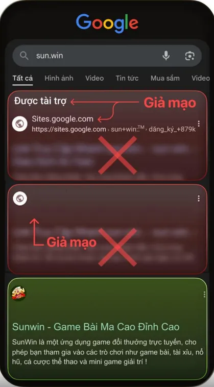 Bí Quyết Cách Nhận Biết Nhà Cái SunWin Chính Thức Cho Người Mới 3 Hình ảnh này thể hiện sự khác biệt giữa đường link chính thức của Sun.win và link giả mạo dễ gây nhầm lẫn.